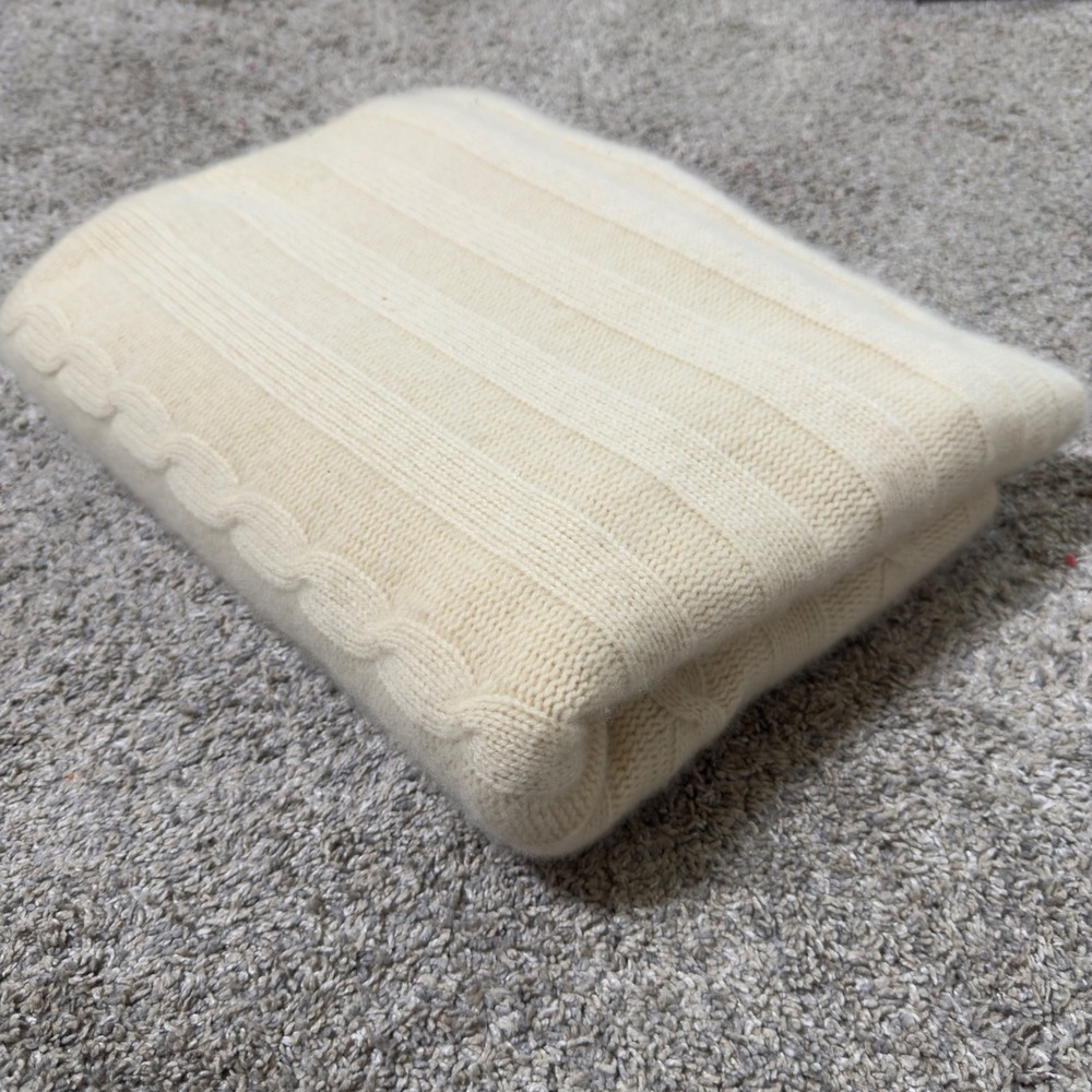 Home Collection 100% Cashmere Blanket 50x60 Cream Cable Knit Throw Luxury Casual